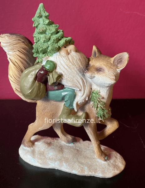 Statuetta volpe con folletto H 15 larghezza 12 cm